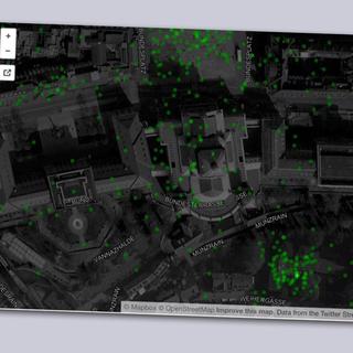 Zoom sur les tweets géolocalisés émis aux alentours du Palais fédéral. [Mapbox - OpenStreetMap - Eric Fischer]