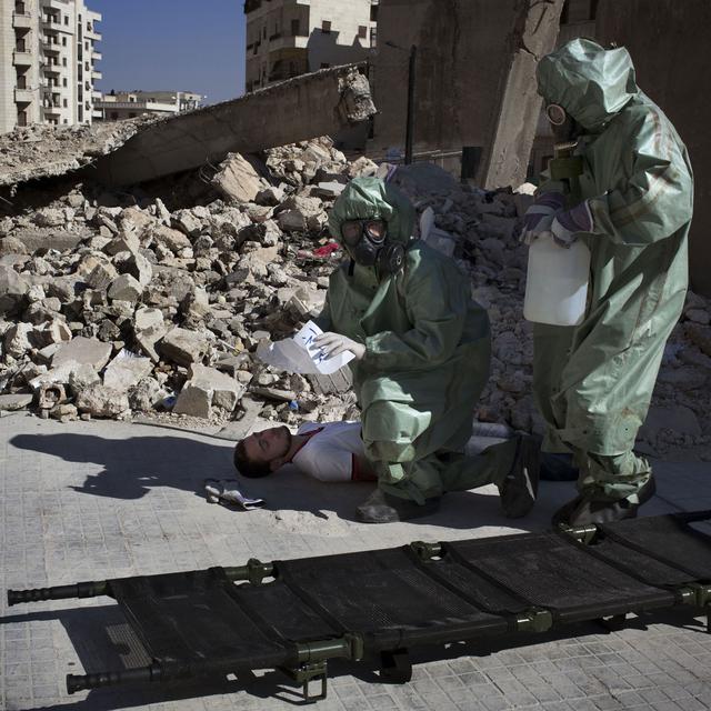 Exercice d'intervention en cas d'attaque chimique, Alep en Syrie le 15 septembre 2013. [JM Lopez]