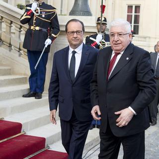 François Hollande a accueilli son homologue irakien Fouad Massoum lundi matin à Paris. [Alain Jocard]