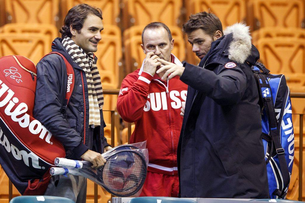 Federer et Wawrinka sont arrivés ensemble mercredi à Novi Sad. [KEYSTONE - Salvatore Di Nofli]