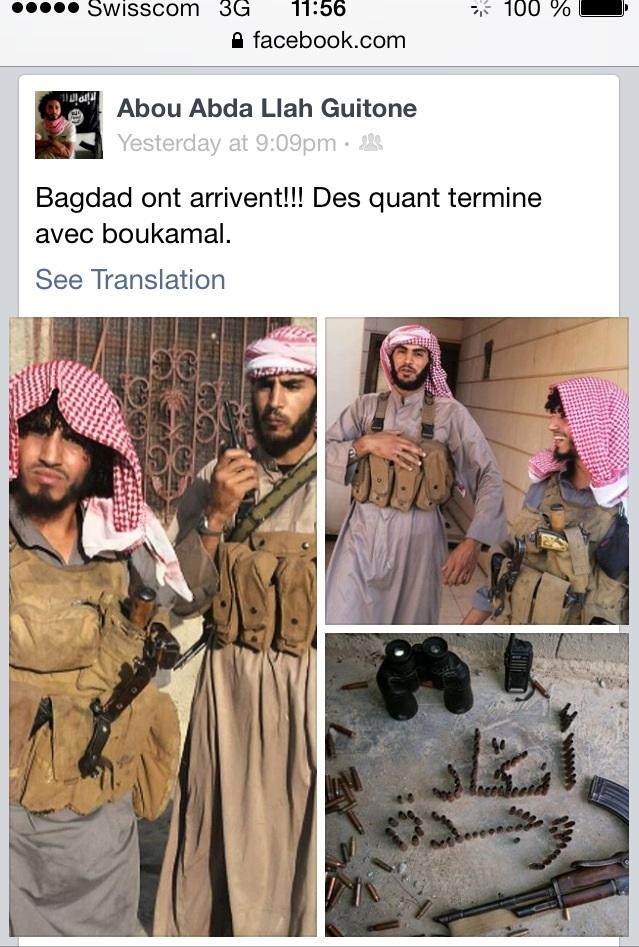 Le message sur Facebook d'un membre francophone de l'EIIL. [François Ruchti]