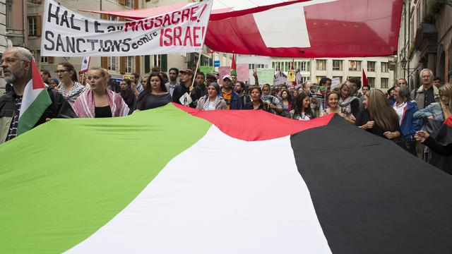 Une manifestation pro-palestinienne a eu lieu à Lausanne le 22 juillet. [Anthony Anex]