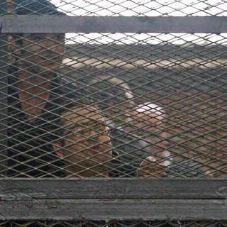 Militants du Mouvement du 6 avril durant leur procès au Caire, 6 avril 2014. [Hassan Mohamed]