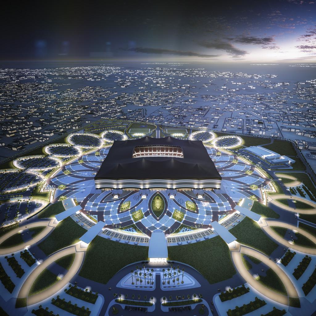 Le Qatar Al Bayt Stadium devrait accueillir 60'000 spectateurs. [KEYSTONE - AP Photo/Qatar’s Supreme Committee for Delivery & Legacy]