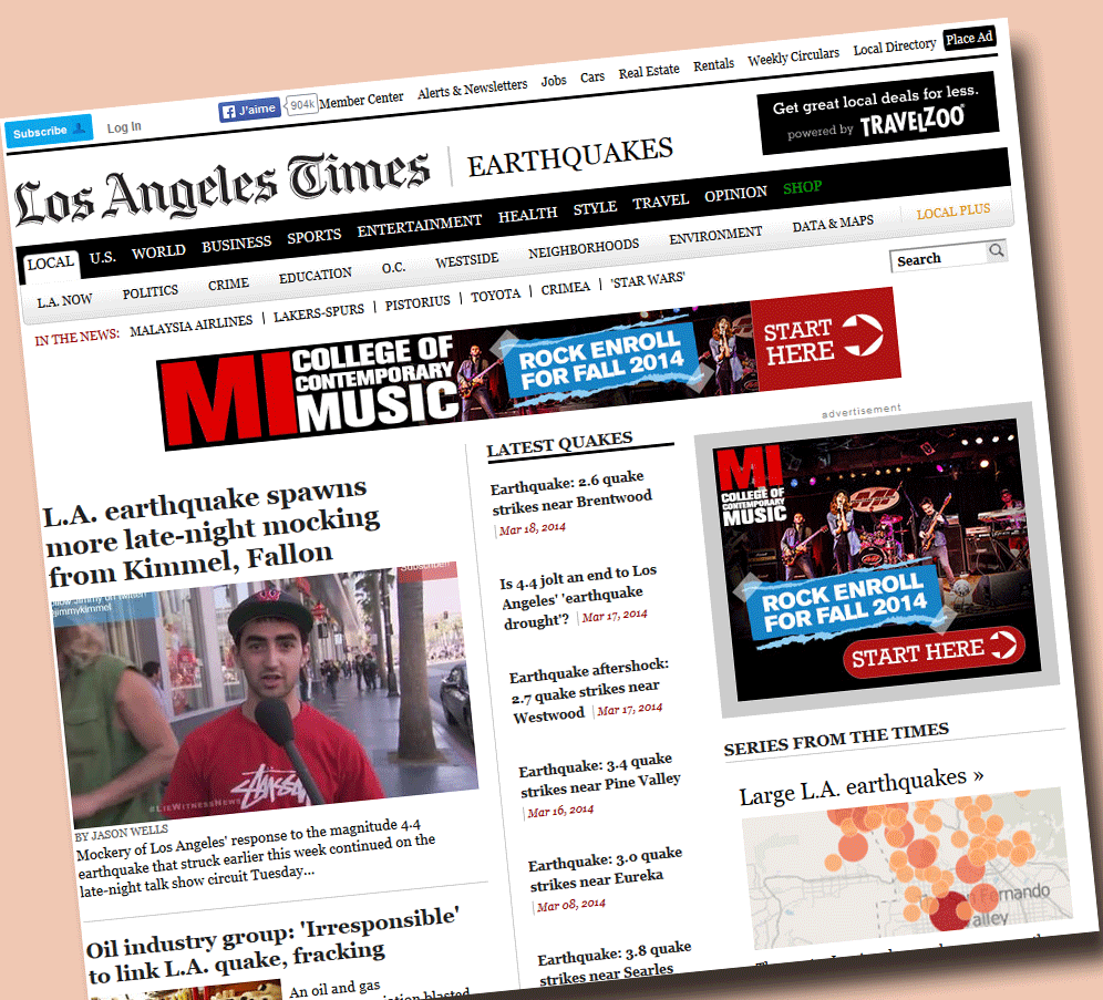 Le site du Los Angeles Times a été le plus rapide à réagir. [www.latimes.com]