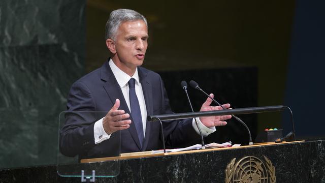 Le président de la Confédération s'est aussi exprimé devant l'Assemblée générale de l'ONU à New-York. [AP Photo/John Minchillo]