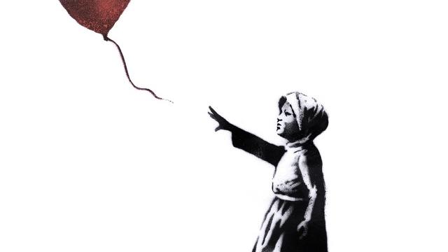 La petite fille au ballon rouge de Bannksy, revisitée par l'artiste pour la mobilisation du 15 mars en faveur des victimes syriennes. [with-syria.org]