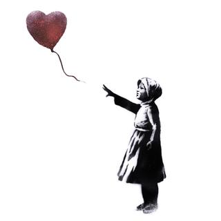 La petite fille au ballon rouge de Bannksy, revisitée par l'artiste pour la mobilisation du 15 mars en faveur des victimes syriennes. [with-syria.org]