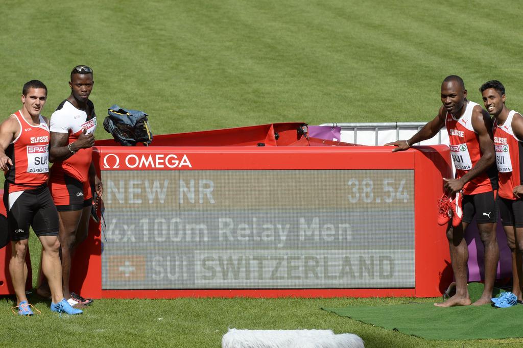 Les relayeurs suisses ont battu le record national de 2010 établi aux Européens à Barcelone. [KEYSTONE - Walter Bieri]