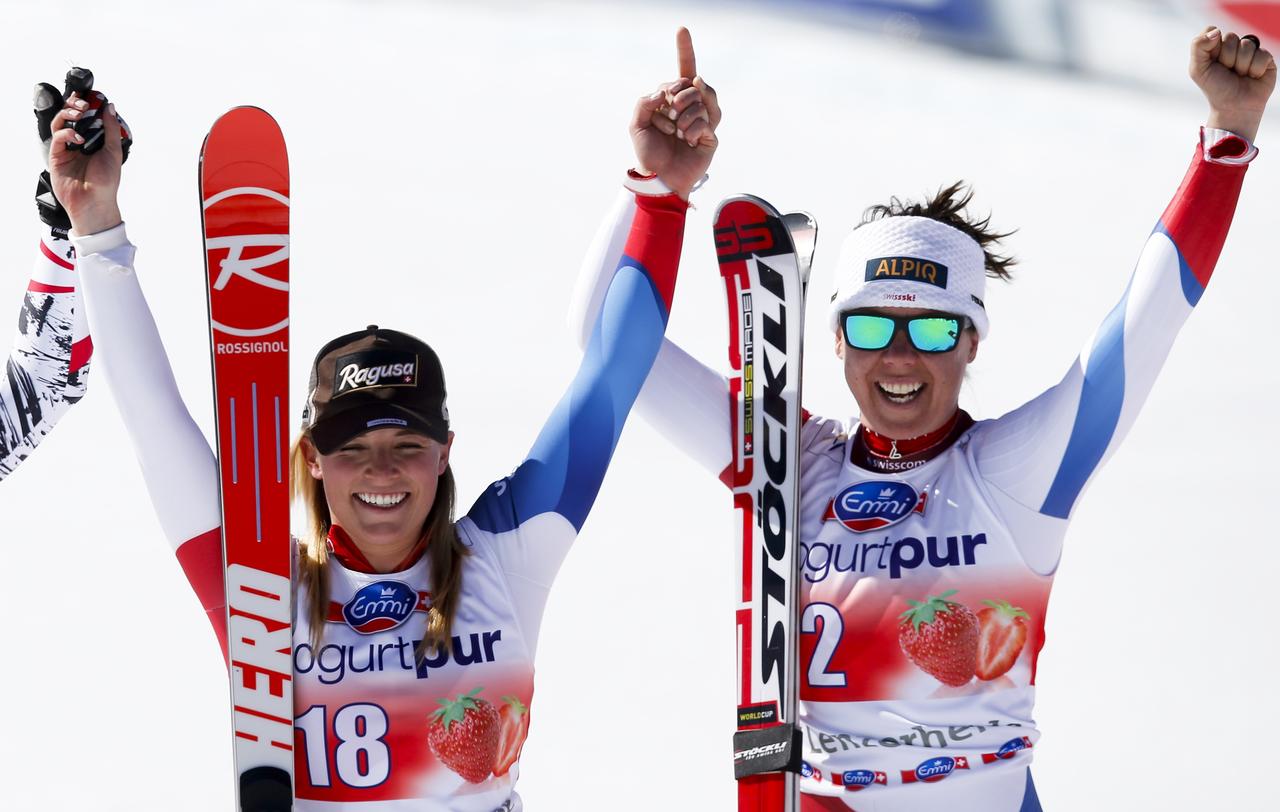 Lara Gut (à gauche) et Fränzi Aufdenblatten, deux Suissesses heureuses! [Leonhard Foeger]