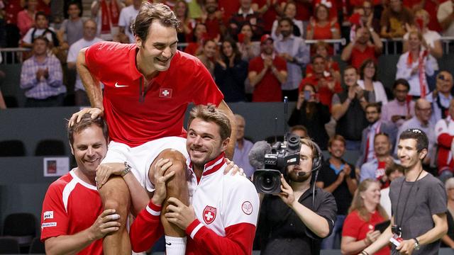 Roger Federer qualifie la Suisse en finale de la Coupe Davis. [Salvatore Di Nolfi]