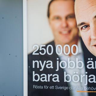 "Nous avons créé plus de 250'000 emplois", répète le Premier ministre Fredrik Reinfeldt. [Jonathan Nackstrand]