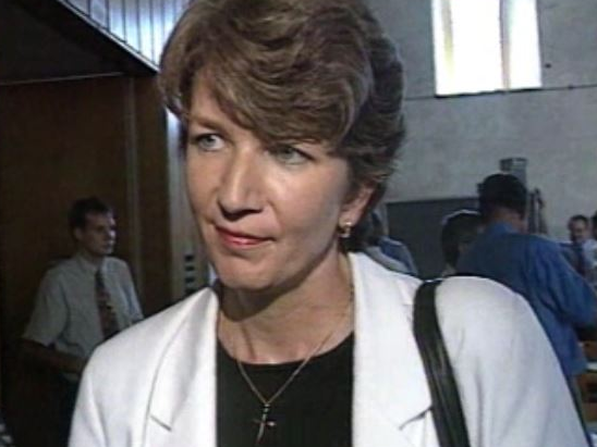 Brigitte Hauser, présidente des femmes PDC, en 1997. [RTS]