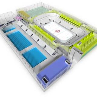 Le projet prévoit une piscine olympique aux côtés de la patinoire. [ferrari-architecte.ch]
