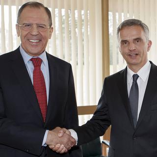 Didier Burkhalter a rencontré son homologue russe Sergeï Lavrov à Genève. [Salvatore Di Nolfi]