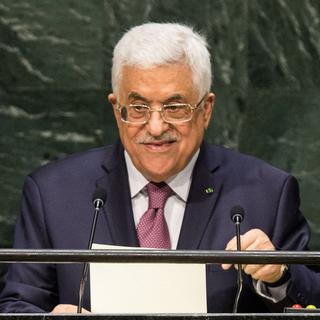 Mahmoud Abbas vendredi devant l'ONU à New York. [Andrew Burton/Getty Images]