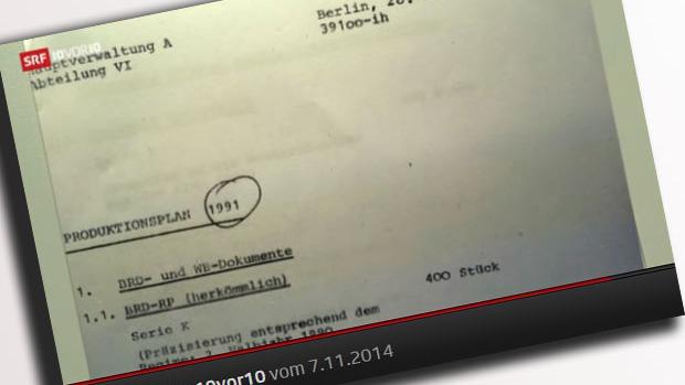 Capture d'écran émission 10vor10 - Passeports suisses de la Stasi [DR]