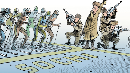 Des épreuves de ski de fond sous haute surveillance, vue par Chappatte. [@Chappatte]