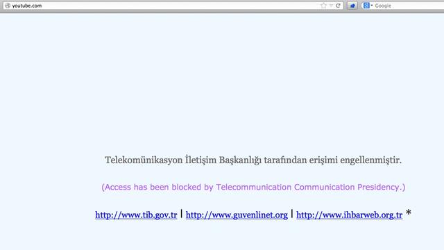 "L'accès a été bloqué": le message des autorités lorsque les internautes tentent de se connecter à Youtube depuis la Turquie.