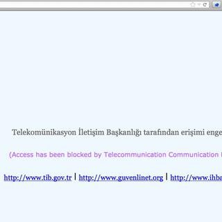 "L'accès a été bloqué": le message des autorités lorsque les internautes tentent de se connecter à Youtube depuis la Turquie.
