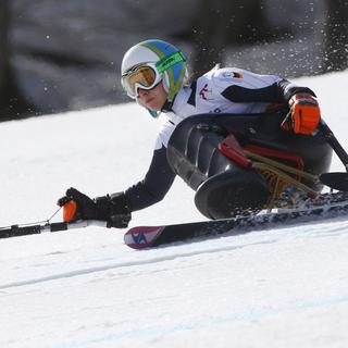 Anna Schaffelhuber of Germany races to win the lady's Alpine Skiing Super-G sitting event at the 2014 Winter Paralympics, Monday, March 10, 2014, in Krasnaya Polyana, Russia. (AP Photo/Dmitry Lovetsky) [Dmitry Lovetsky]
