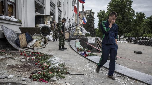 Les locaux de l'administration de Lougansk photographiés le 3 juin 2014 après un assaut de l'armée ukrainienne. [NurPhoto - Sandro Maddalena]