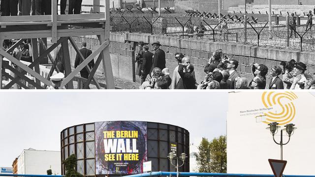 En visite à Berlin en 1963, le président américain John F. Kennedy observait Checkpoint Charlie. Aujourd'hui, c'est un lieu incontournable pour les touristes. [AP - Markus Schreiber]