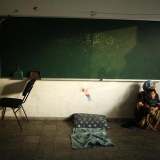 Une salle de classe vide, à Gaza City, le 24 août. [Mohammed Salem]