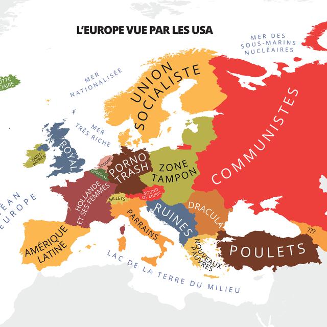 L'Europe vue par les USA à travers les yeux de Yanko Tsvetkov dans son "Atlas des préjugés". [Editions Les arènes]