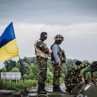 Forces ukrainiennes à proximité de Slaviansk. [Sergii Kharchenko/NurPhoto]