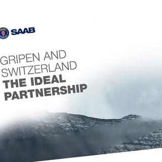 Saab a fait la promotion du Gripen en marge des courses de Wengen. [Saab]