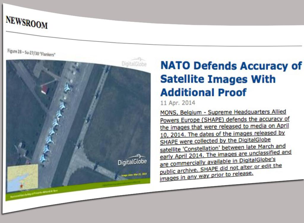 L'OTAN défend l'exactitude des images satellite diffusées. [Capture d'écran du site de l'OTAN le 11 avril 2014.]