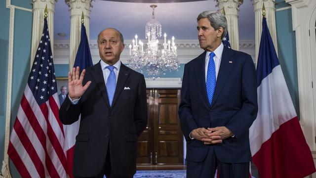 Laurent Fabius et John Kerry au terme d'un entretien de travail à Washington.