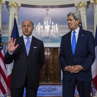 Laurent Fabius et John Kerry au terme d'un entretien de travail à Washington.