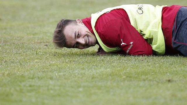 A l'image de Shaqiri, l'équipe de Suisse a montré un visage plus souriant que lundi et mardi. [Peter Klaunzer]