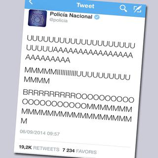 Le tweet de joie de la police nationale espagnole lorsqu'elle a atteint le million d'abonnés. [Twitter]