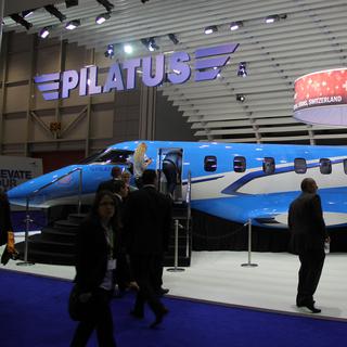 Un modèle de l'avion d'affaires Pilatus PC-24 lors d'une exposition à Palexpo, à Genève, en mai 2014.