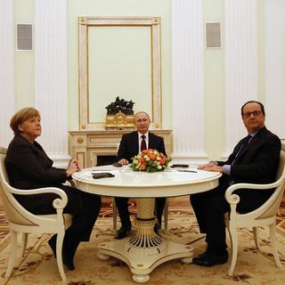 Angela Merkel, Vladimir Poutine et François Hollande, vendredi 6 février 2015 au Kremlin.