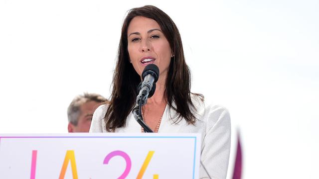 L'ex-nageuse américaine Janet Evans soutient la candidature de Los Angeles. [AFP - Frederic J. Brown]