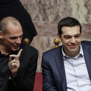 Le Premier ministre grec Alexis Tsipras, à droite, et son ministre des Finances Yanis Varoufakis, ce mercredi 18 février à Athènes.