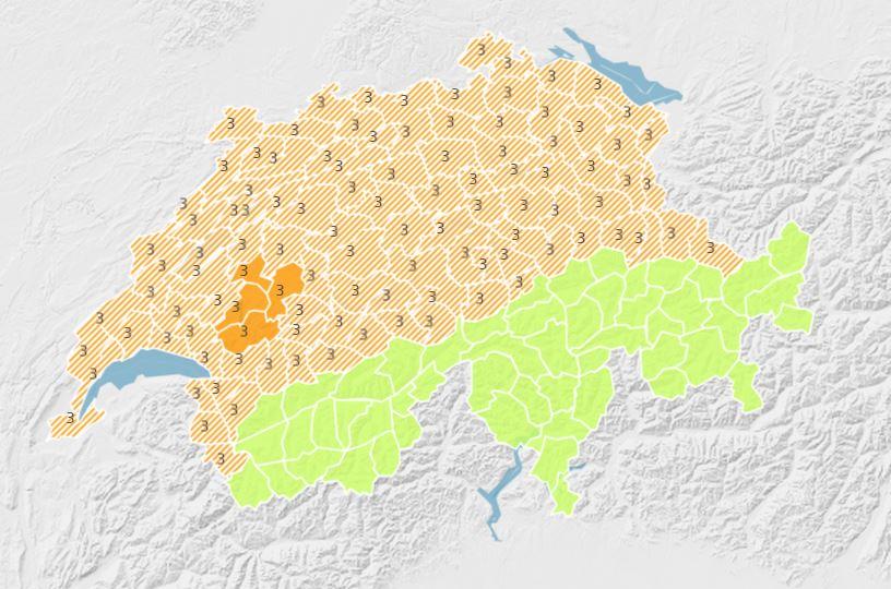 La carte des dangers d'orages publiée sur le site de MétéoSuisse. [MétéoSuisse]