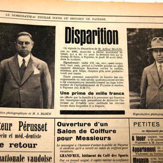 Avis de disparition d’Arthur Bloch publié dans Le Démocrate et Feuille d’Avis du District de Payerne en 1942. [Le Démocrate-A/24 Heures]