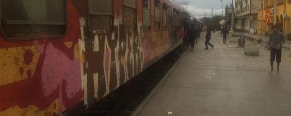 Pour être sortis d'un train à l'arrêt depuis plus d'une heure, le chef de gare de Gevgelija appelle la police. (11.10.2015) [Twitter - Nicolae Schiau]