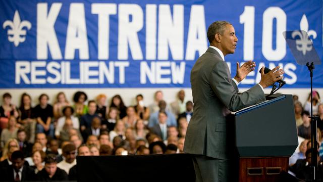 Barack Obama lors de son discours de la Nouvelle-Orléans pour les dix ans de Katrina, ce 27 août 2015. [AP Photo/Andrew Harnik]