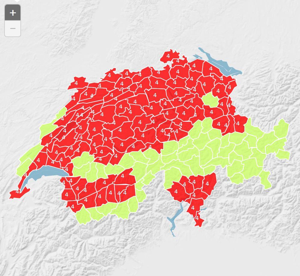 Seules les régions de montagne échappent à l'alerte à la canicule lancée par MétéoSuisse. [MétéoSuisse]