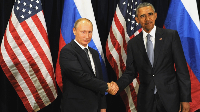 Les présidents Vladimir Poutine et Barack Obama le 28.09.2015 à New York. [Anadolu Agency/AFP - Russian Presidential Press and Information Office]