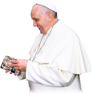 Le Pape François avec le livre "Aimer, c'est tout donner" dans les mains. [DR]