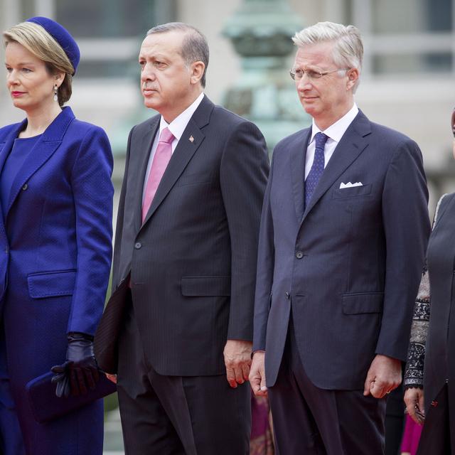 Le couple Erdogan a été reçu par le roi Philippe et la reine Mathilde lundi matin à Bruxelles. [DPA/Picture-Alliance/AFP - Patrick van Katwijk]