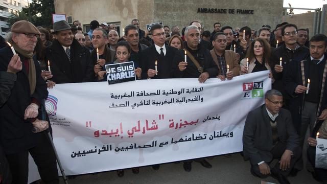 Un rassemblement à Rabat après les attentats de Charlie Hebdo. [Anadolu Agency/AFP - Jalal Morchidi]