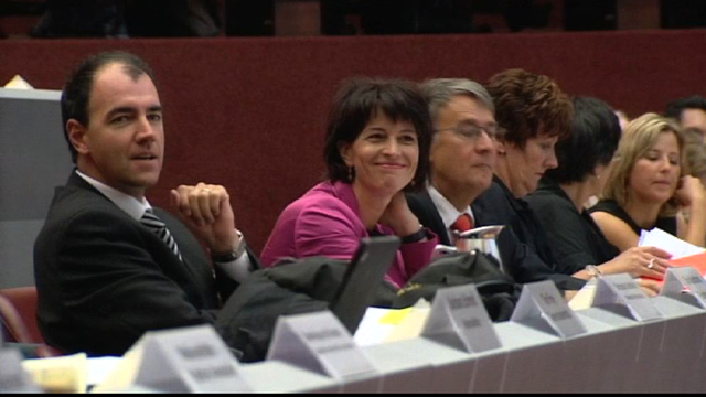 Christophe Darbellay et Doris Leuthard au Congrès du PDC en 2009. [RTS]